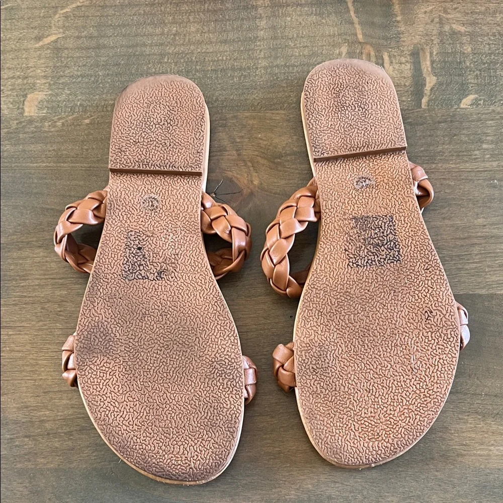 a.n.a Braided Double-Strap Slide Sandals in Cognac Brown